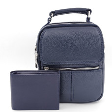 Подарък за мъж – чанта и портфейл в синьо | Подаръчен комплект от естествена кожа