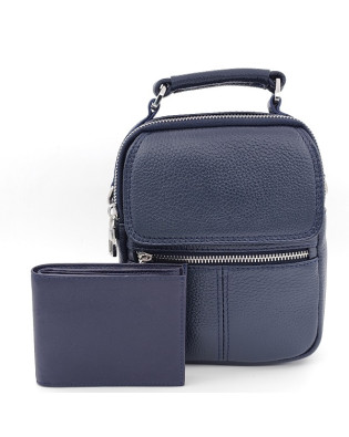 Подарък за мъж – чанта и портфейл в синьо | Подаръчен комплект от естествена кожа Подарък за мъж – чанта и портфейл в синьо | Подаръчен комплект от естествена кожа