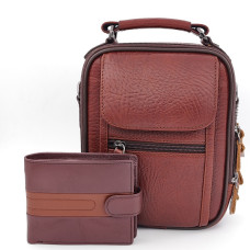 Подарък за мъж – комплект чанта и портфейл от естествена кожа в  светло кафяво