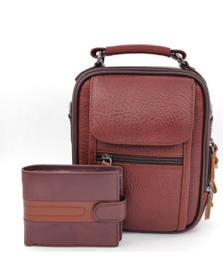 Подарък за мъж – комплект чанта и портфейл от естествена кожа в светло кафяво Подарък за мъж – комплект чанта и портфейл от естествена кожа в светло кафяво