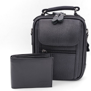 Чанта и портфейл от естествена кожа в черно-Подаръчен комплект за мъж Чанта и портфейл от естествена кожа в черно-Подаръчен комплект за мъж