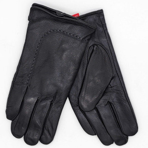 Мъжки  ръкавици в черно естествена кожа-Луксозни