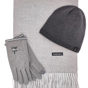 Сив мъжки комплект от шал шапка и ръкавици