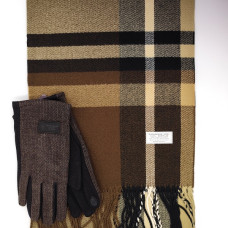 Шал и ръкавици – кашмирен шал в кафяво и бежово каре, мъжки зимен комплект Шал и ръкавици – кашмирен шал в кафяво и бежово каре, мъжки зимен комплект