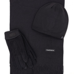 Шал шапка и ръкавици в черно-Класически мъжки комплект