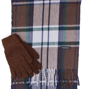 Мъжки шал каре и ръкавици в кафяво-Зимен комплект