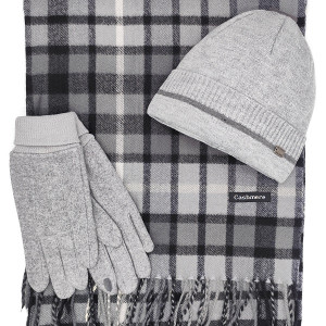 Мъжки шал, шапка и ръкавици в светлосиво– зимен комплект