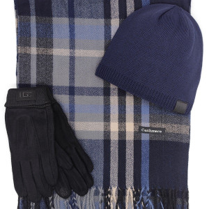 Мъжки комплект шапка, шал и ръкавици в тъмносиньо – Оригинален подарък за мъж