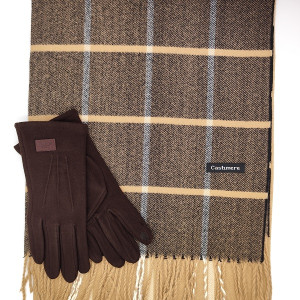 Шал и ръкавици в кафяво и бежово – елегантен мъжки зимен комплект