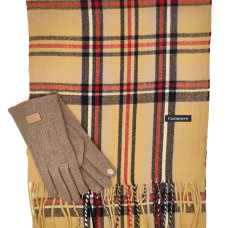 Кашмирен шал в бежово каре и луксозни ръкавици- Мъжки зимен комплект 