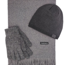 Мъжки комплект шал, шапка и ръкавици в сиво – топъл зимен комплект от кашмир и вълна