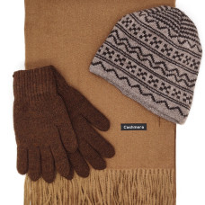 Мъжки комплект шал, шапка и ръкавици в кафяво и бежово – Топъл зимен сет