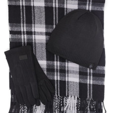 Мъжки комплект шапка, шал и ръкавици в черно каре – коледен подарък за мъж