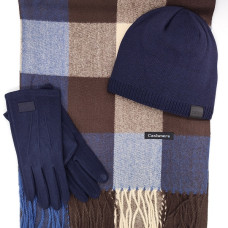 Мъжки зимен комплект – кашмирен шал в синьо и кафяво, шапка и ръкавици Мъжки зимен комплект – кашмирен шал в синьо и кафяво, шапка и ръкавици