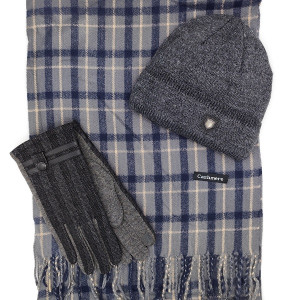 Мъжки зимен комплект шапка, шал и ръкавици – кашмирен шал, топла шапка с подгъв, луксозни ръкавици