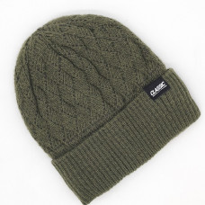 Мъжка зимна шапка зелена с подгъв и подплата-Плетена