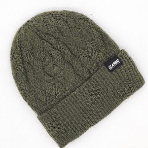 Мъжка зимна шапка зелена с подгъв и подплата-Плетена