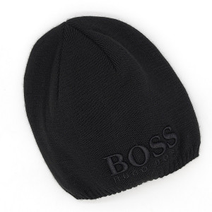 Мъжка зимна шапка  без подгъв в черно с релефна бродерия 