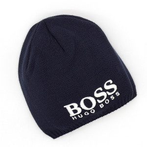 Мъжка зимна шапка тъмно синя с бял декоративен надпис-Маркова