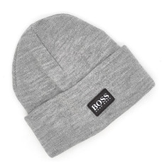 Мъжка зимна шапка в светлосиво с подгъв и емблема