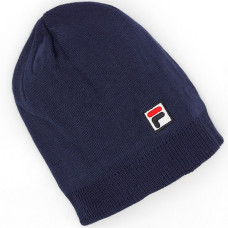 Мъжка зимна шапка в тъмно син цвят с декоративна емблема