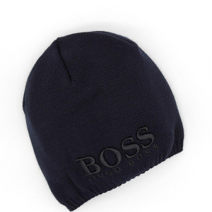 Мъжка зимна шапка в тъмно синьо с бродиран надпис