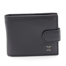 Малък мъжки портфейл от естествена кожа в черен цвят с капса