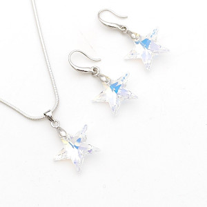 Комплект Сваровски звезда 20 мм - синджир и обеци от медицинска стомана