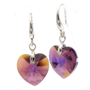 Висящи обеци с кристали във формата на сърца -Amethyst AB 