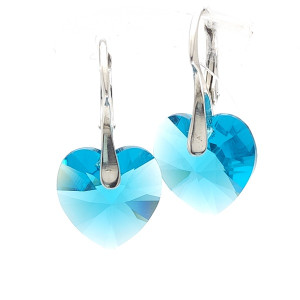 Висящи обеци с кристали във формата на сърца в синьо зелен цвят-Blue Zircon