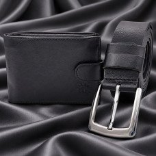 Подарък за мъж – комплект колан BOSSKAN и портфейл WILL POLO, черен Подарък за мъж – комплект колан BOSSKAN и портфейл WILL POLO, черен