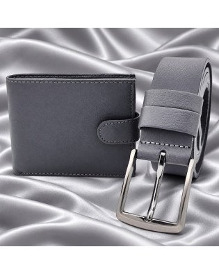 Подарък за мъж – сив комплект колан BOSSKAN и портфейл WILL POLO
