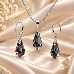 Комплект Сваровски колие и висящи обеци-Silver Night 