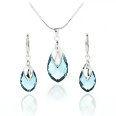 Комплект бижута Сваровски Aquamarine – колие и обеци със сини кристали капка Комплект бижута Сваровски Aquamarine – колие и обеци със сини кристали капка