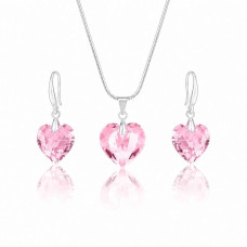 Комплект бижута Swarovski розово колие и висящи обеци сърце Комплект бижута Swarovski розово колие и висящи обеци сърце