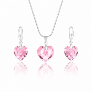Комплект бижута Swarovski розово колие и висящи обеци сърце Комплект бижута Swarovski розово колие и висящи обеци сърце