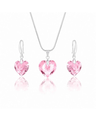 Комплект бижута Swarovski розово колие и висящи обеци сърце Комплект бижута Swarovski розово колие и висящи обеци сърце