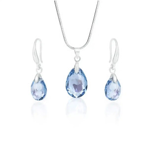 Комплект бижута Pear Shape с кристали Swarovski Aquamarine Shimmer – колие и висящи обеци Комплект бижута Pear Shape с кристали Swarovski Aquamarine Shimmer – колие и висящи обеци