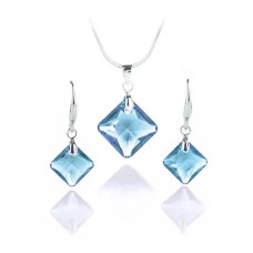 Комплект бижута Aquamarine със сини кристали – колие и обеци Square Комплект бижута Aquamarine със сини кристали – колие и обеци Square