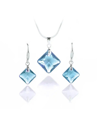 Комплект бижута Aquamarine със сини кристали – колие и обеци Square Комплект бижута Aquamarine със сини кристали – колие и обеци Square