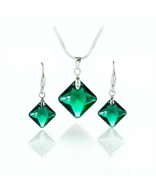 Комплект бижута Emerald Shimmer със зелени кристали – колие и обеци Square Комплект бижута Emerald Shimmer със зелени кристали – колие и обеци Square