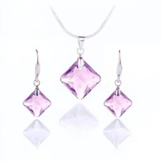 Комплект бижута Square Light Amethyst с лилави кристали – колие и обеци Комплект бижута Square Light Amethyst с лилави кристали – колие и обеци