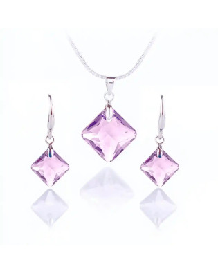 Комплект бижута Square Light Amethyst с лилави кристали – колие и обеци Комплект бижута Square Light Amethyst с лилави кристали – колие и обеци
