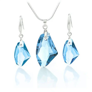 Комплект бижута Сваровски Galaktik Aquamarine – колие и обеци със сини кристали