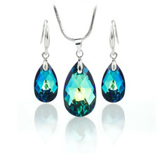 Бижута с кристали SWAROVSKI колие и обеци Drop Bermuda Blue