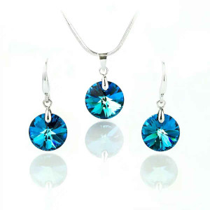 Комплект бижута Swarovski Bermuda Blue – колие и обеци с кръгли кристали Комплект бижута Swarovski Bermuda Blue – колие и обеци с кръгли кристали