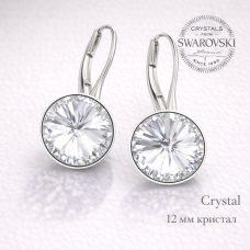 Обеци с кристали SWAROVSKI RIVOLI 12 ММ бял Crystal
