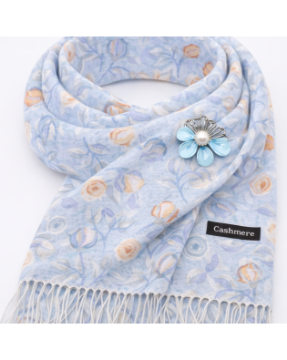 Луксозен шал и брошка в синьо- Подаръчен комплект за жена