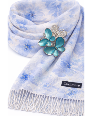 Шал и брошка пеперуди в синьо-Подарък за жена