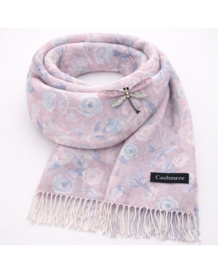 Дамски кашмирен шал и брошка водно конче-Луксозен комплект